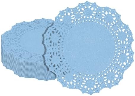 Pastry Tek 4 x 4 Inch Paper Lace Doilies, 4000 Disposable Table Doilies - Elegant Lace Finish, Long Lasting, SkyBlue Paper Doily, for Pastries, Cupcakes, Desserts - Restaurantware