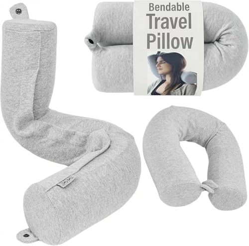 Dot&Dot Twist Memory Foam Travel Pillow, Bendable Neck Pillow for Airplane, Car and Home, 26-Inch Adjustable Roll with Washable Cotton Cover, Gray