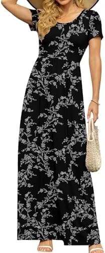 DB MOON Women's Summer Maxi Dresses Empire Waist Black Floral 03 XL