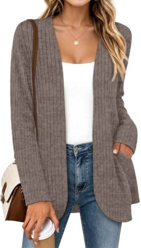 WIHOLL Womens Open Front Cardigan Sweaters Fall Casual 01-Khaki S