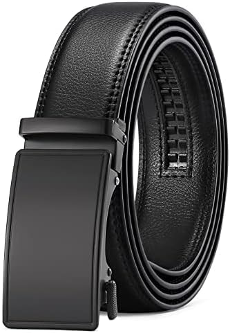 SENDEFN Men's Leather Belt Automatic Ratchet Buckle Slide Belt for Dress Casual Trim to Fit with Gift Box