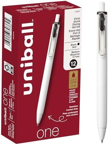uniball™ one Retractable Gel Pens, Medium Point (0.7mm), Black Ink, 12 Pack