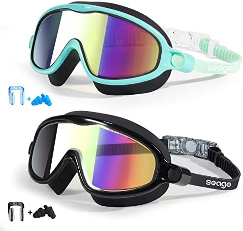 Kids Goggles for Swimming 2 Pack No Leaking Anti-Fog Outer Eye Fit with Wide View UV Protection Crystal Clear Watertight Swim Goggles with nose cover Suitable for Children Youth Boys Girls Age 3 to 14