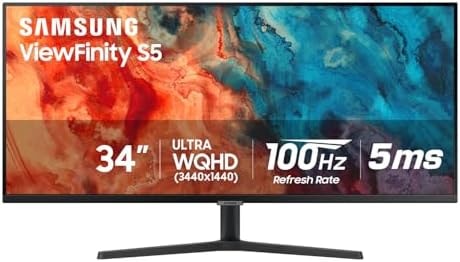 Samsung 34" ViewFinity S50GC Series Ultrawide QHD Monitor, 100Hz, 5ms, HDR10, AMD FreeSync, Ultrawide Screen, Eye Care, Thin Bezels, PIP, PBP, LS34C50DGANXZA, 2023, Black