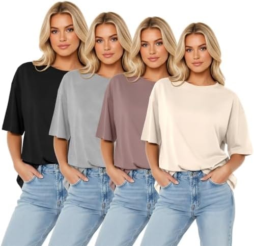 LETSEE 4 Pack Oversized Tshirts for Women Cotton Short Sleeve Basic Tee Summer Casaul Tops