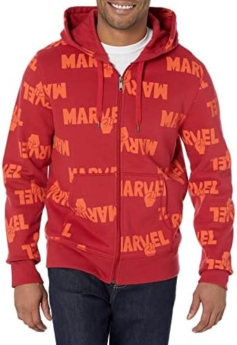 Amazon Essentials Disney | Marvel | Star Wars Men's Fleece Full-Zip Hoodie Sweatshirts (Available in Big & Tall), Marvel Multi Peace, Large