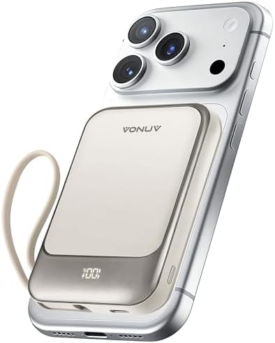 Magnetic Power Bank 10000mAh, Wireless Portable Charger with 15W Max Fast Charging & Built-in USB-C Cable, 22.5W PD LED Display Battery Pack Compatible with iPhone 17/16/15, Samsung Galaxy(white)