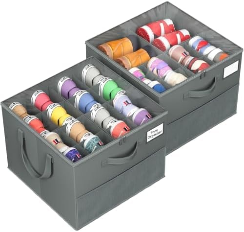 Large Reinforced Shoe Organizer for Closet with Adjustable Dividers, Gray