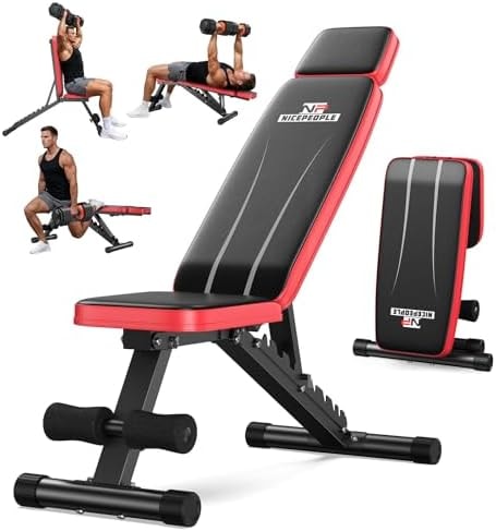 Nicepeople Adjustable Weight Bench up to 6.5'', Dual-Support & ASTM-Certified Workout Bench & 10 Backrests for Chest Shoulders Arms for Home Gym, 660LBS Capacity but Compact and Foldable Strength Bench Apartment Room