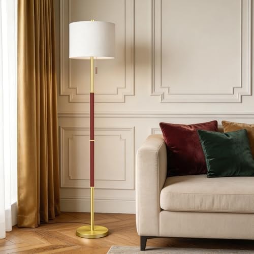 Burgundy Floor Lamp with 13.2" Linen Shade and 3 Color Temps for Study