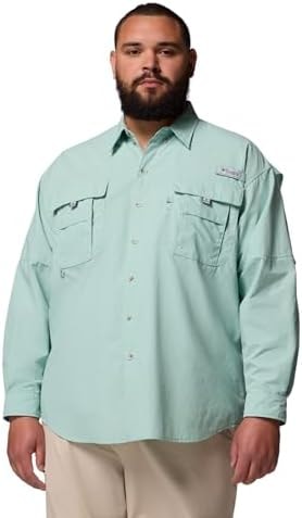 Columbia Mens PFG Bahama II Long Sleeve Fishing Shirt, Misty Jade, 1X