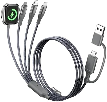 A-Pce 4-in-2 Multi Charging Cable with Smartwatch Charging, Grey-4FT