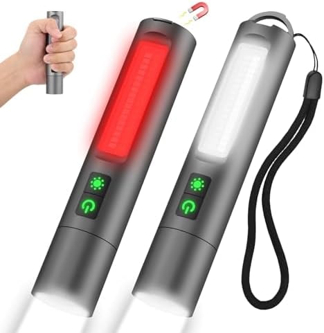 Small Powerful Flashlights,LED Pocket EDC Flashlight Rechargeable with Magnetic Base&Hanging Loop,1500 High Lumens,Dual Switch,COB Red Light,7 Modes,USB C Flash Light for Home Emergency Car Camping2PC