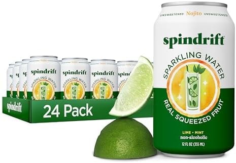 Spindrift Sparkling Water, Nojito Flavored, Made with Real Squeezed Fruit, 12 Fl Oz Cans, Pack of 24 (Only 4 Calories per Can)