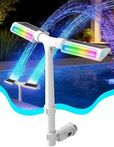 2026 Upgrade Height Solar Pool Fountain with 10-Color 4-Modes LED Lights, Auto Light-Sensing Sprinkler Waterfall for Above & Inground Pools with Remote, 360° Adjustable Dual Spray for Cooling (White)