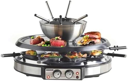 GIVENEU 2-in-1 Fondue Pot & Raclette Grill Set, 8 Person, 1500W, 600ml