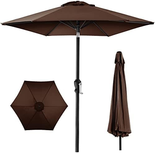 Best Choice Products 10ft Outdoor Patio Umbrella, Outdoor Table Umbrella, Yard Umbrella, Market Umbrella with 6 Sturdy Ribs, Push Button, Tilt and Crank - Brown
