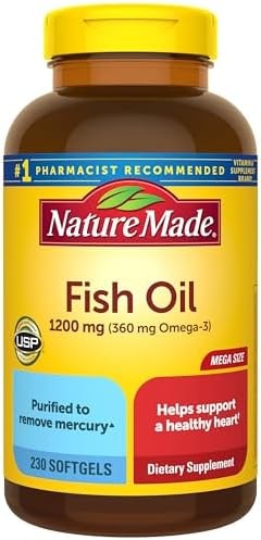 Nature Made Fish Oil Omega 3 Supplements, 1200 mg Softgels, Omega 3 Fish Oil for Healthy Heart Support, 230 Softgels, 115 Day Supply