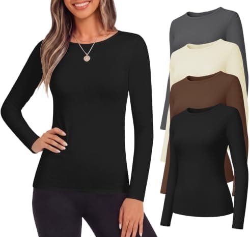 Ekouaer Womens Long Sleeve Shirts Fleece Lined Tops Thermal Undershirts