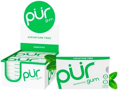 PUR Gum, Spearmint, Xylitol Gum, No Artificial Flavor, 108 Count (12x9)