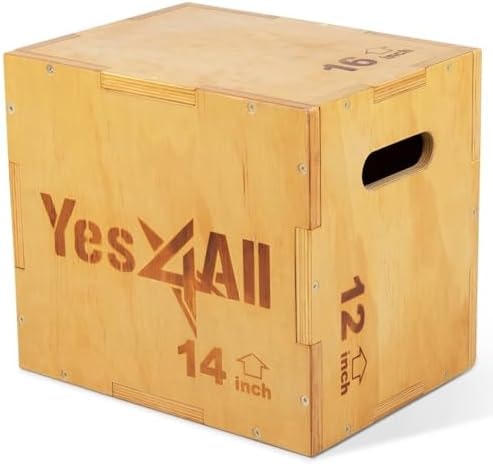Yes4All Plyo Box, 3-in-1 Wooden Box Jumps for Home Gym, 450 lbs, Step Up with Smooth Edges & Wide Built-in Handles for Jumping, Strength Training, Lunges, Squats, Dips, Natural Wood