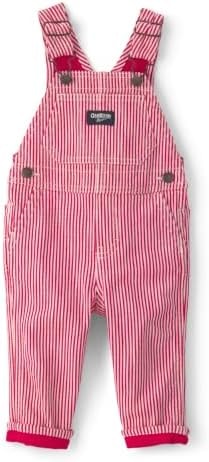 OSHKOSH B'GOSH Boy World's Best Overalls, Red White Hickory Stripe, 3M