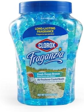 Clorox Fraganzia Crystal Beads Air Freshener, Long Lasting Room Deodorizer and Odor Eliminator Gel Beads to Freshen Home, Car, or Office, Fresh Ocean Breeze Scent, 12 Fl Oz
