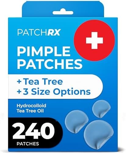 PatchRx Pimple Patches for Face (240 Patches), Hydrocolloid Acne Patches with Tea Tree Oil, Pimple Stickers - Acne Pimple Patches For Face - Zit Patches
