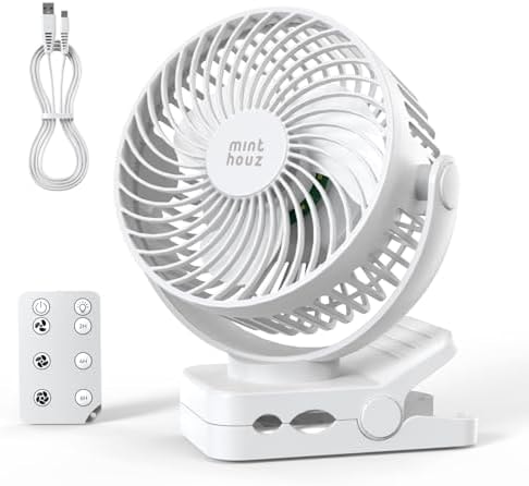Minthouz Clip on Fan, 12000mAh Battery, with Remote Control, Quiet, White
