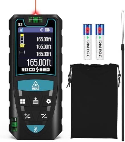 Laser Measuring Tool 165ft, RockSeed S2C Red Beam Laser Measure with Rotatable HD IPS Color Screen, 12 Measurement Modes, 3 Leveling Modes, 5 Units Switchable, for Stake Marking/Distance/Area/Volume