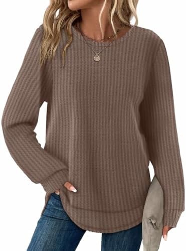 Chocolate Brown Fall Clothes for Women Long Sleeve Waffle Knit Tunic Tops