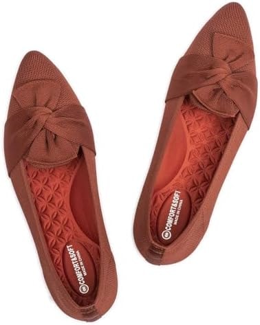 Frank Mully Womens Mesh Flat Shoes Penny Loafers Slip On Shoes Comfort Loafers for Women Pointed Toe Knit Shoes Women Lightweight Orange with Pattern, 8.5