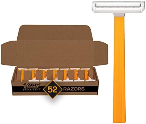 BIC Sensitive Men’s Disposable 1-Blade Razors, Smooth Shave for Dorm and Daily Grooming, 52-Pack