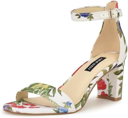 Nine West Women's Pruce2 Heeled Sandal, White Floral 140, 6