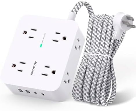 HANYCONY Surge Protector Power Strip, 1080J, 5 Ft Braided Extension Cord