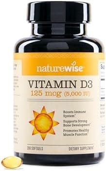 NatureWise Vitamin D3 5000iu (125 mcg) 200-Day Supply for Immune Support, Healthy Muscle Function, and Bone Health - Non-GMO, Gluten Free in Organic Extra Virgin Olive Oil, (Mini Softgel), 200 Count