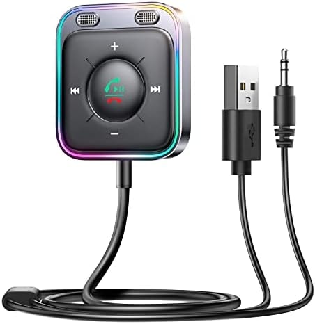 JOYROOM Bluetooth 6.0 AUX Car Adapter, Dual Mics Noise Cancellation, Plug-and-Play, Multifunction Button, 3.5mm Audio Adapter Bluetooth Receiver for Car Hands-Free Calls & Music, Gift for Men, Black
