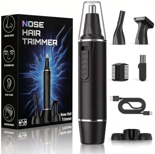 Nose Hair Trimmer for Men,Rechargeable 3-in-1 Professional Painless Eyebrow & Facial Hair Trimmer for Men Women,Multifunctional Trimmer with IPX7 Waterproof,Powerful Motor and Dual-Edge Blades
