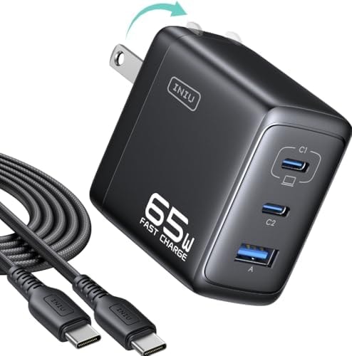 INIU 65W Charger for MacBook, Multiport USB C Fast Charger with 100W Cable