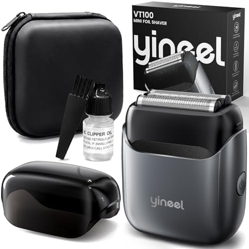 Yineel VT100 Electric Foil Shaver for Men, Pocket-Sized with Case, Sleek Portable Mini Electric Razor, 90mins Runtime, 3 Floating Blades, Travel-Friendly, IPX7 Waterproof, Gifts for Men, Black