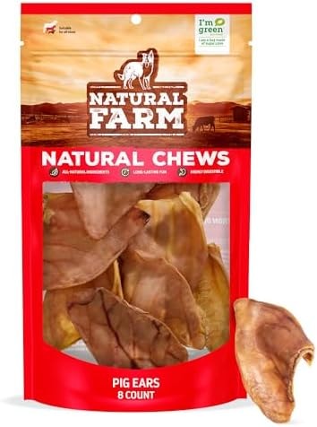 Natural Farm Pig Ears for Dogs (8-Count), One Ingredient: Natural Whole Pigs Ears, Air Dried, Long-Lasting & Highly Digestible Treats, Great for Puppy and Large/Medium Dogs