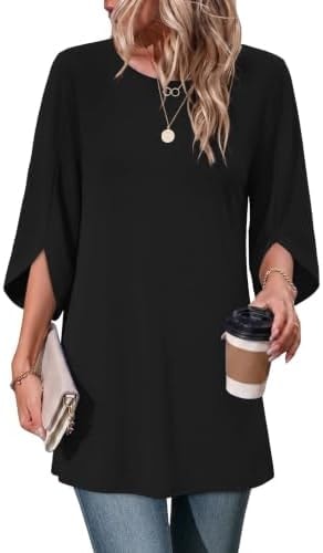 3/4 Length Sleeve Womens Tops Business Casual Outfit for Women Cute Black S
