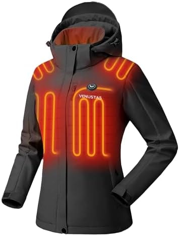 Venustas Women's Heated Jacket with Battery Pack, Waterproof & Windproof Electric Insulated Heated Coat With Detachable Hood