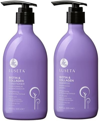 Luseta Biotin & Collagen Shampoo and Conditioner Set for Thinning Hair – Thickening & Strengthening with Argan Oil - Adds Volume, Shine & Manageability Sulfate Free, Paraben Free -16.9 fl oz (2 Pack)