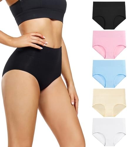 wirarpa Women's Underwear High Waisted Ladies Cotton Panties Soft Full Coverage Briefs 5 Pack Assorted X-Small