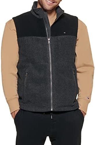 Tommy Hilfiger Men's Polar Fleece Vest, Black/Charcoal, 2X