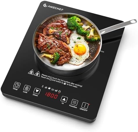 AMZCHEF Portable Induction Cooktop with 4 Preset Menus, 20 Temperature & Power Settings,1800W Countertop Burner, Safety Functions,4H Timer, Electric Hot Plate for Kitchen, RV, Apartment, Room