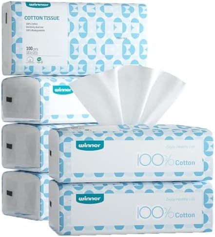 Winner Disposable Face Towels, 100% Cotton, 600 Count (Pack of 6)