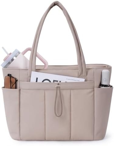 Wandering Nature Puffer Tote Bag with Cup Holder for 40 oz Tumbler & Laptop Compartment & Trolley Sleeve for Travel, Work, Nurse, Women