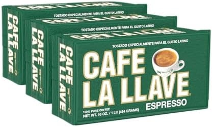 Café La Llave Espresso Ground Coffee, Dark Roast, 16 OZ, Pack of 3